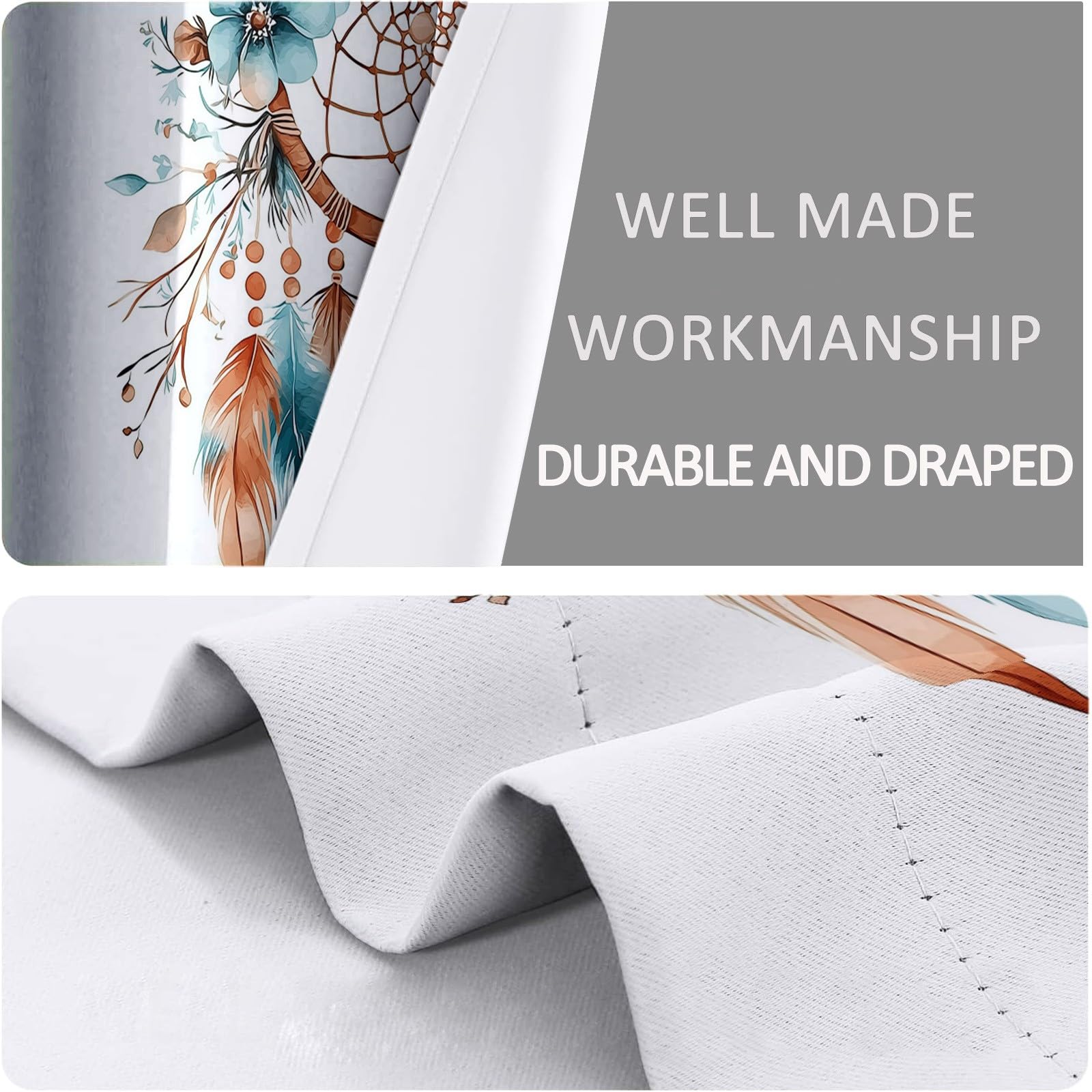Weiß Vorhänge Aquarell-Traumfänger Gardinen mit Ösen, Vorhang Blickdicht, Verdunklungsvorhänge, Schiebevorhänge, Schlafzimmer Wohnzimmer & Kinderzimmer Deko, Blackout Curtain 2er Set H215 x B110 cm