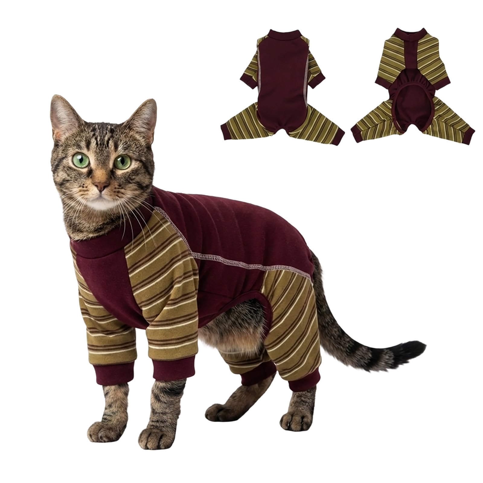 Hjyokuso Kitten Cat Onesie Soft Cat Pajamas Red, Breathable Cat Clothes with Legs, Lightweight Stretchy Kitten Outfit, Comfortable Indoor Wear