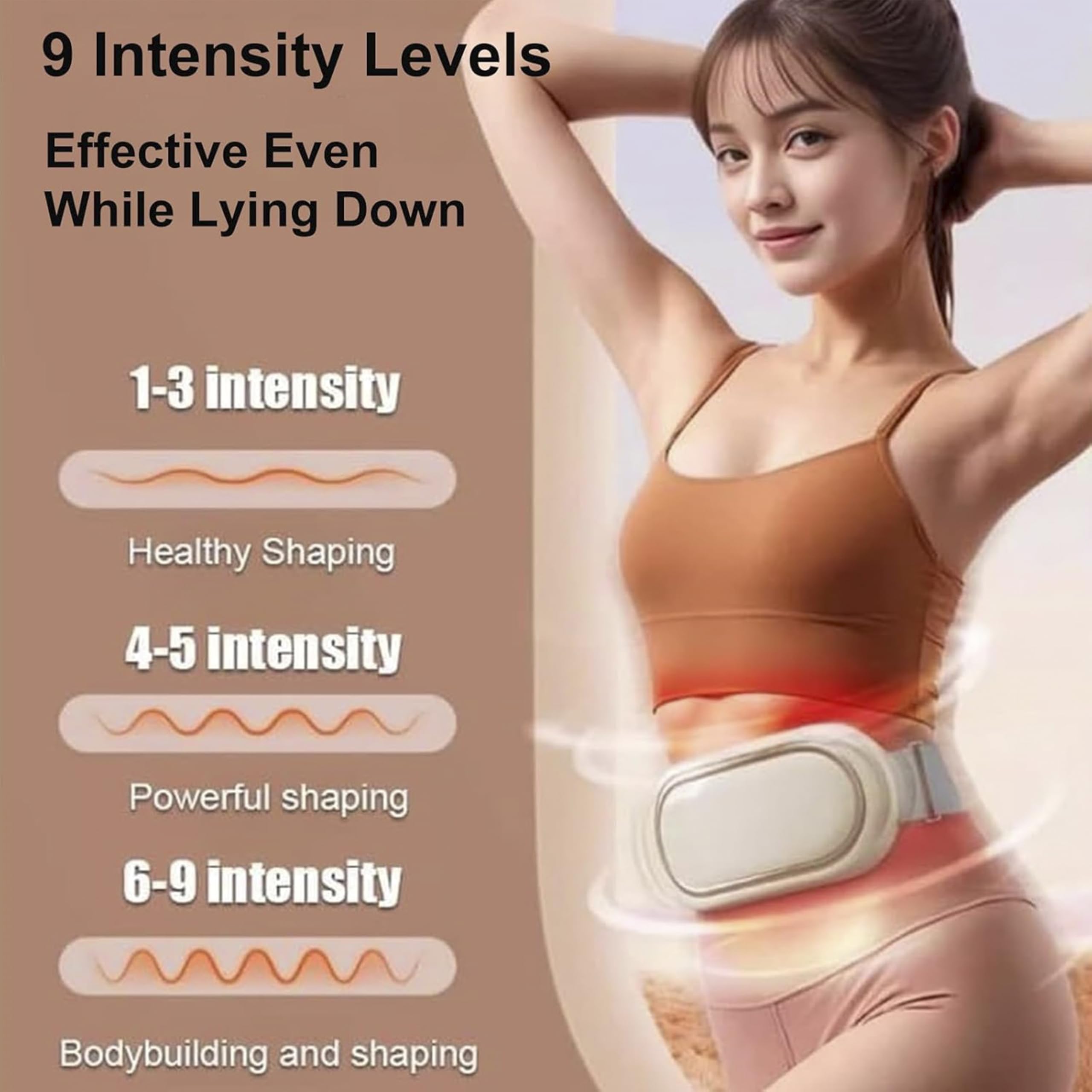 BUEAEW Rechargeable Lazy Abdominal Slimming Machine, Tragbares Heizgürtel Wärmegürtel mit 3-Wärmestufen, 6 Modi & 9 Intensitäten, Elektrisch Kabellose Schlankheitsgürtel,Bauchmassagegerät