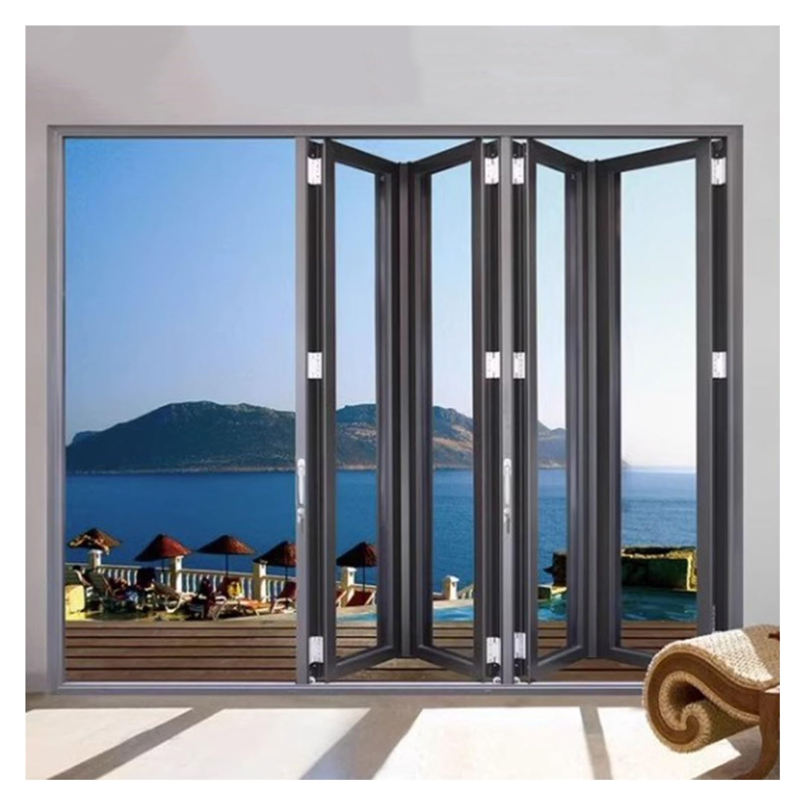Porte coulissante rétractable à deux volets, cadre en aluminium avec verre isolant trempé, cloison pliable pour la maison, le bureau, le magasin