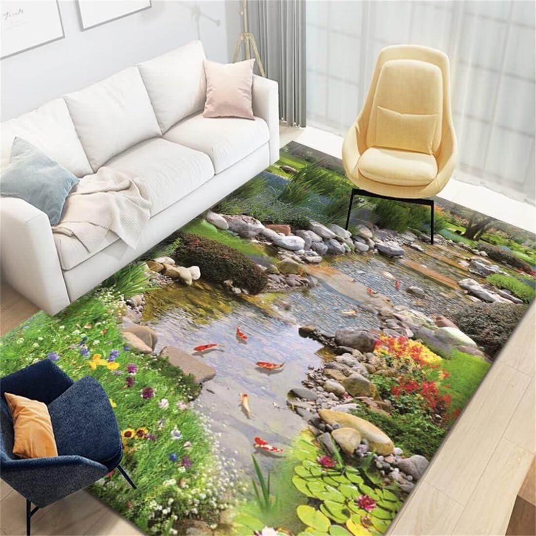 Moquette intérieure verte 80X150 cm au motif paysage pour un salon élégant
