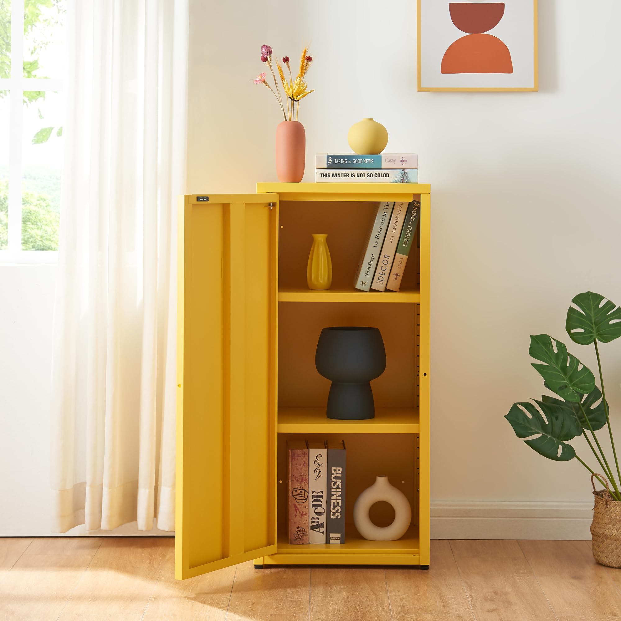 En.casa Armoire Métallique Rouge Style Industriel 88x40x35cm - Meuble Rangement Avec Porte Et 2 Étagères Réglables