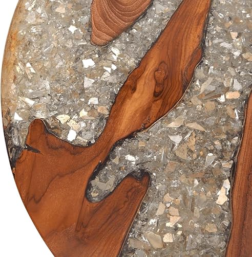 Miniatura 10 de Mesa auxiliar de madera, madera de teca maciza y poliresina, mesa auxiliar para sala de estar, hogar, oficina, 15.7 x 17.7 pulgadas