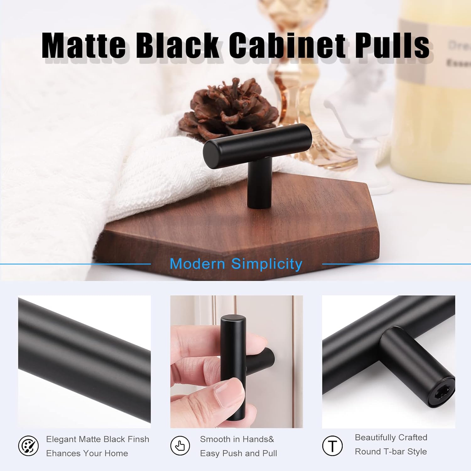 KNOBWELL 10 Pack Single Hole 2" Black Kitchen Cabinet Knobs and Pulls, Modern Drawer Knobs Closet Knob, Dresser Knobs 2 Inch