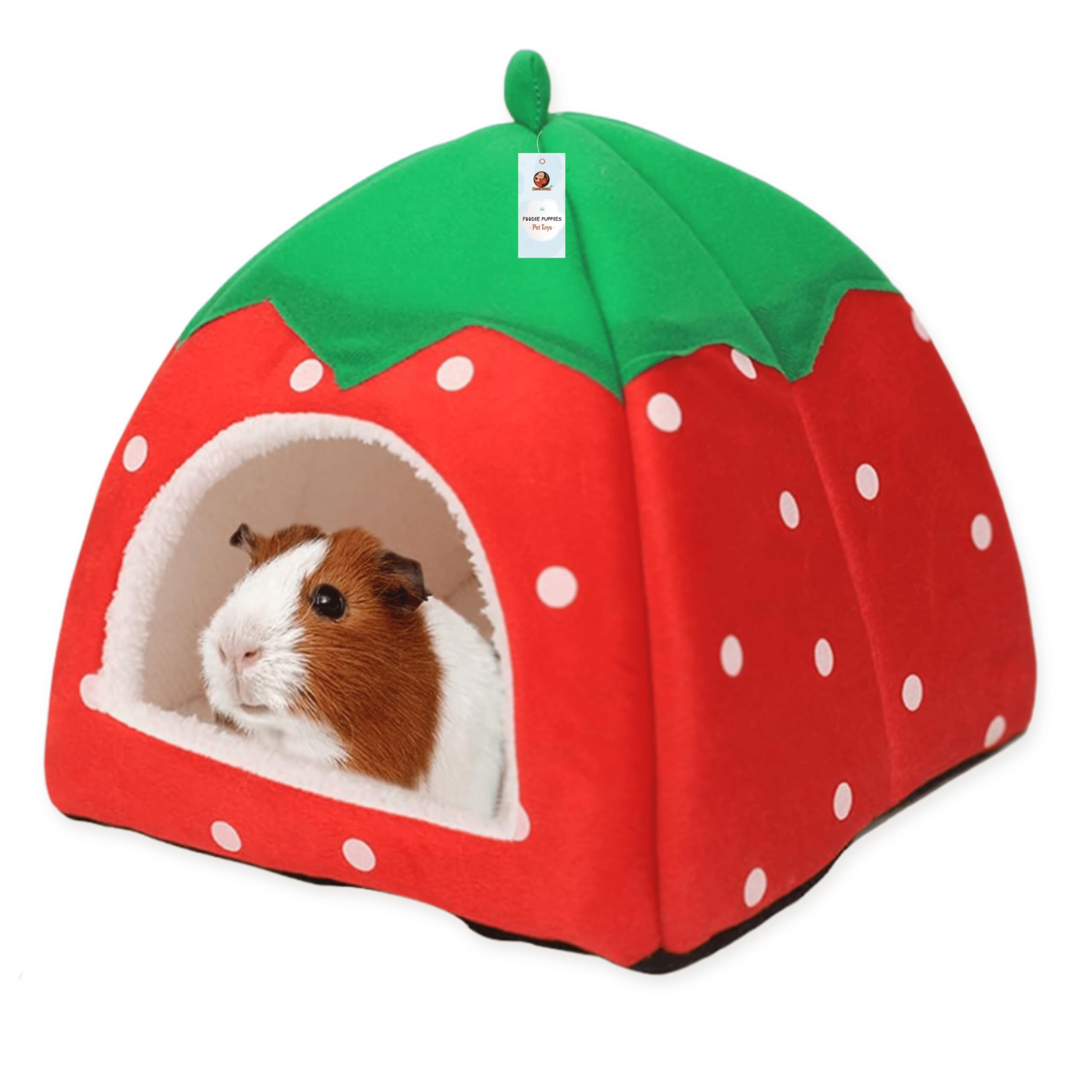 Foodie Puppies Pets Winter House with Removable Cushion - (Strawberry House) for Guinea Pig, Hamster, Rabbit, Hedgehog, and Small Animals I Soft Plush Warm Sleeping Bed for Indoor Use-image-39