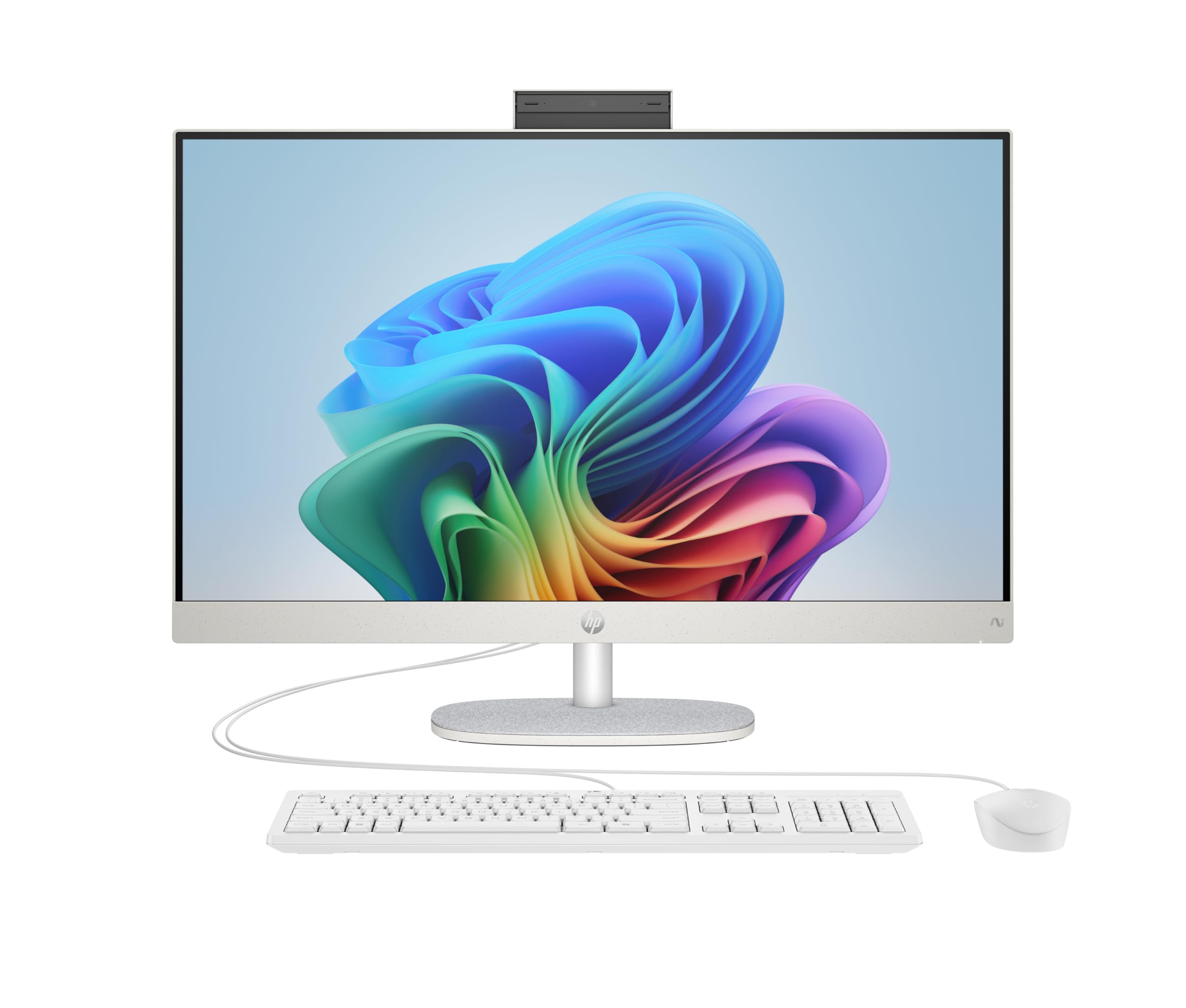 HP 27-cr2002ss - Komputer 27-calowy Full HD z bezprzewodową kamerą, klawiaturą i myszą (Intel Core Ultra 5 225U, 32 GB RAM, 1 TB SSD, Intel UHD Graphics, Windows 11) Biały - klawiatura QWERTY