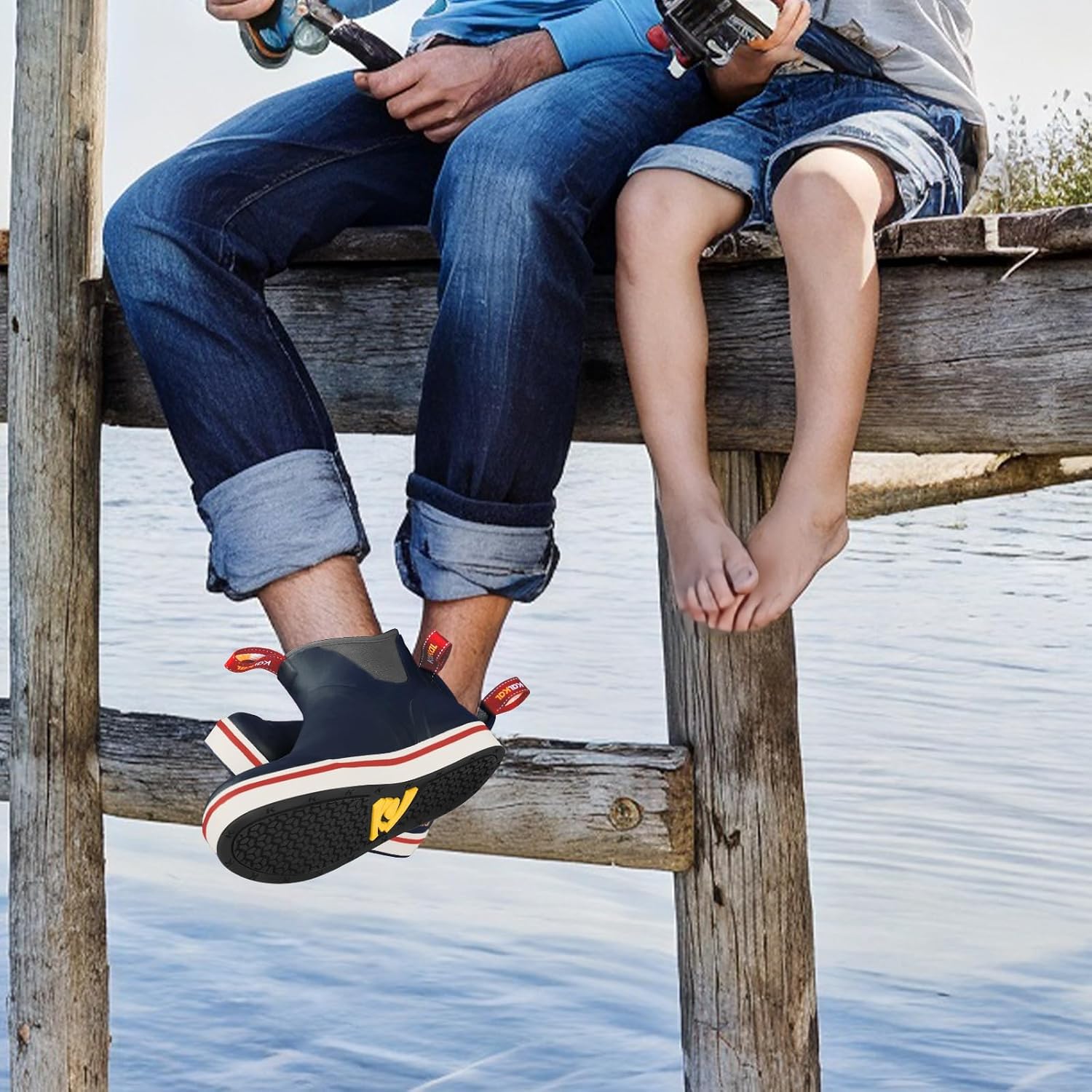 Kalkal Men's Deck Boots Anti-Slip Saltwater Fishing Rain Boots with Memory Foam, Waterproof Rubber Ankle Work Boots for Sailing (Size 7-14) - Image 6