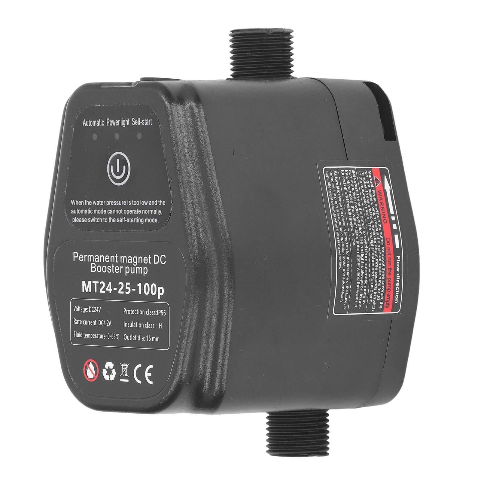 Pompa di Pressione, Pompa Acqua con Motore DC Brushless, 100W | Connettore in Acciaio Inox, per Rubinetti Doccia e Irrigazione, Avvio/arresto Automatico, Compatibile con Sistemi Solari