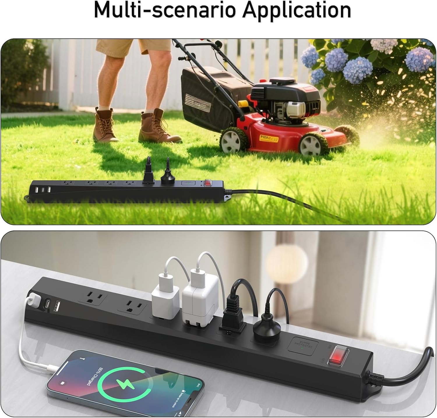 Outdoor Power Strip Weatherproof, KPQ IPX6 Waterproof Surge Protector with 6 Outlets with 2 USB A and 1 USB C, 10FT Extension Cord, Wall Mountable for Home, Office, Dorm, Patio, FCC UL Listed