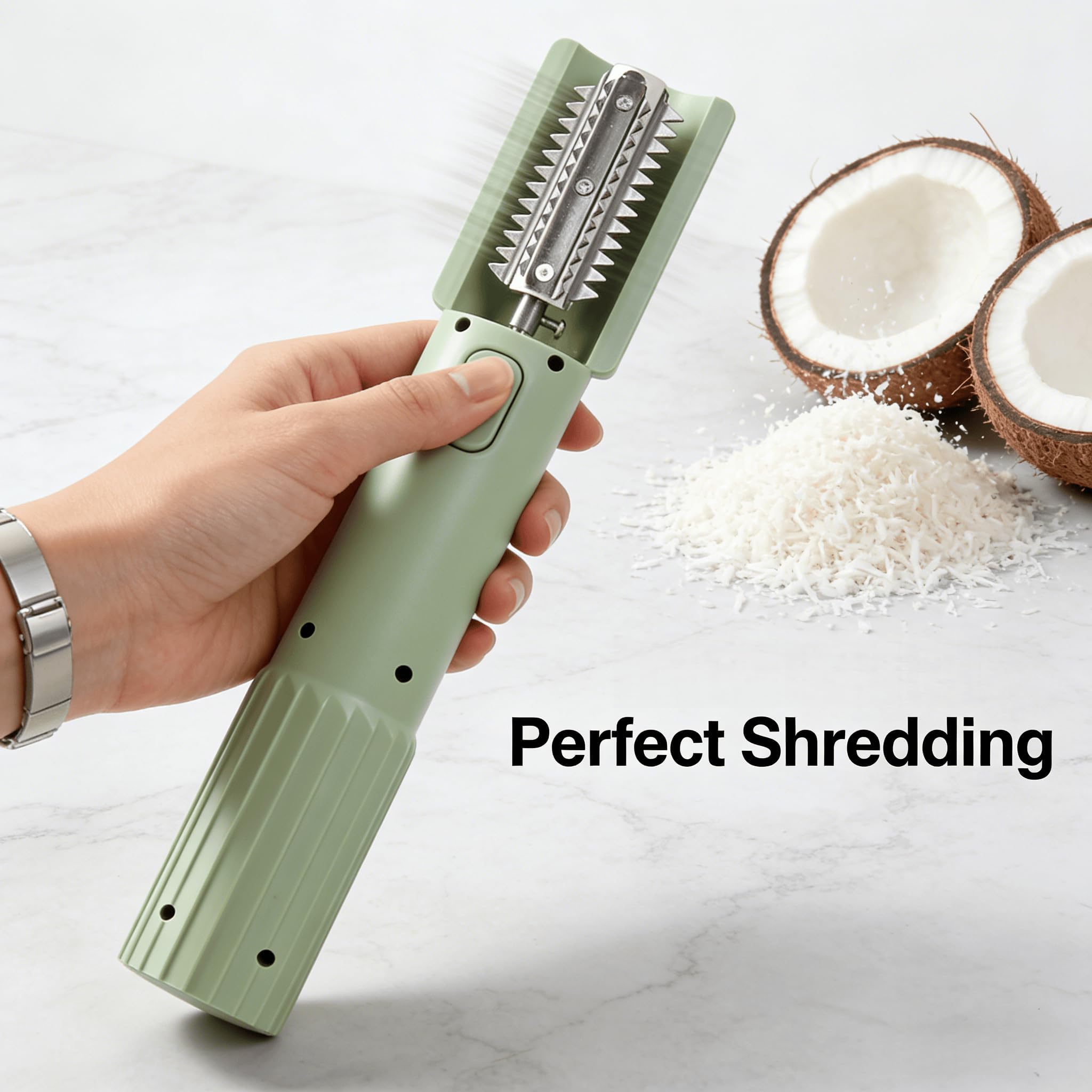 Grattugia elettrica per Cocco, grattugia per Cocco Portatile Senza Fili con antispruzzo, Motore da 125 W 7000 Giri/min, Lame in Acciaio Inossidabile, per Dessert al Latte di Cocco e rimoz Black+White