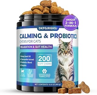 Cat Calming Treats, 200 Soft Chews Hemp Calming for Cats Gut Health with Probiotics, Calm Cat Treats for Anxiety and Stress Relief & Probiotic for Cats Digestive Health Chicken Flavor