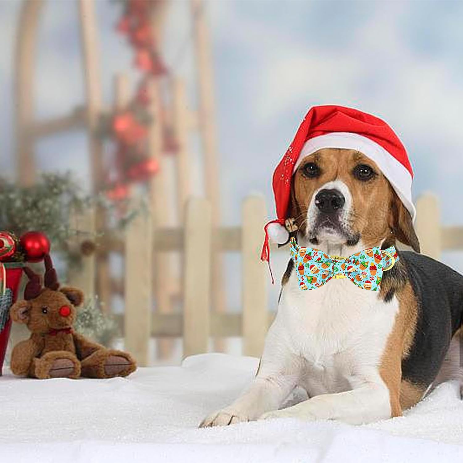 Dog Collar Christmas Holiday Santa Claus Print Pet Collar Winter Cute Dog Collars with Bow Tie Adjustable Metal Buckle Collar for Small Dogs image 5