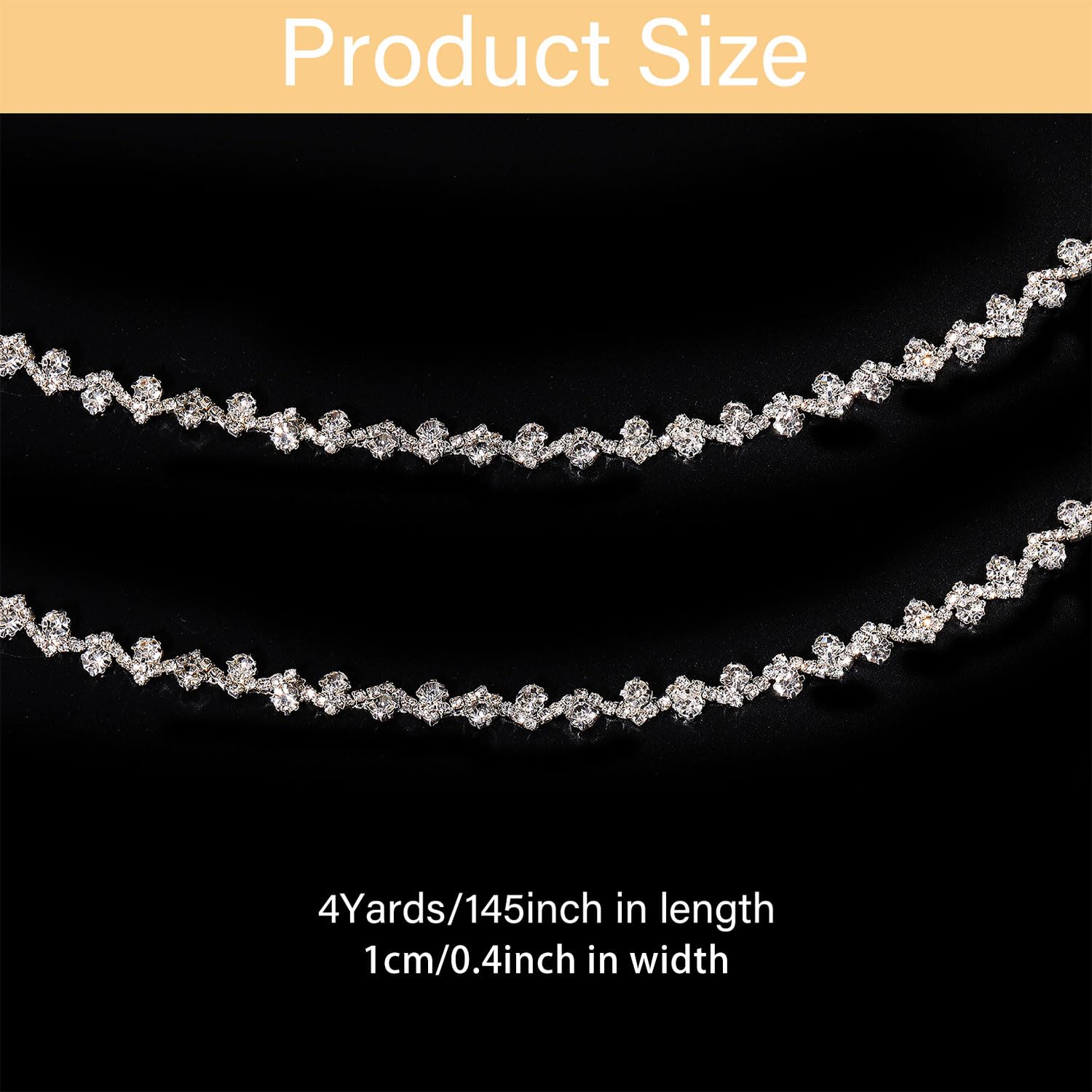 GLOBLELAND 4 Yards Strass Fransenbesatz Strass Kette Diamant Kristall Fransenbesatz Zum Nähen Basteln Hochzeitskleid Kleidungszubehör DIY Dekoration Silber
