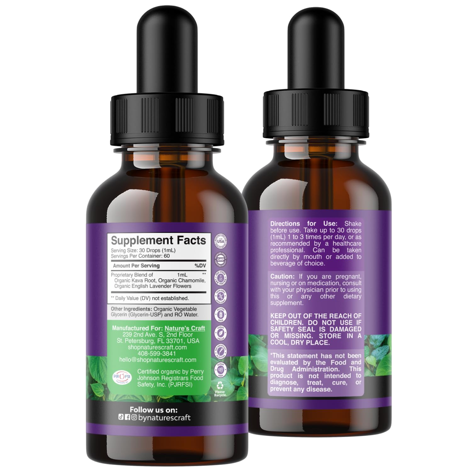 Organic Kava Kava Extract Drops - Calming Support with Chamomile - 2 Fl Oz — Amazon image 8
