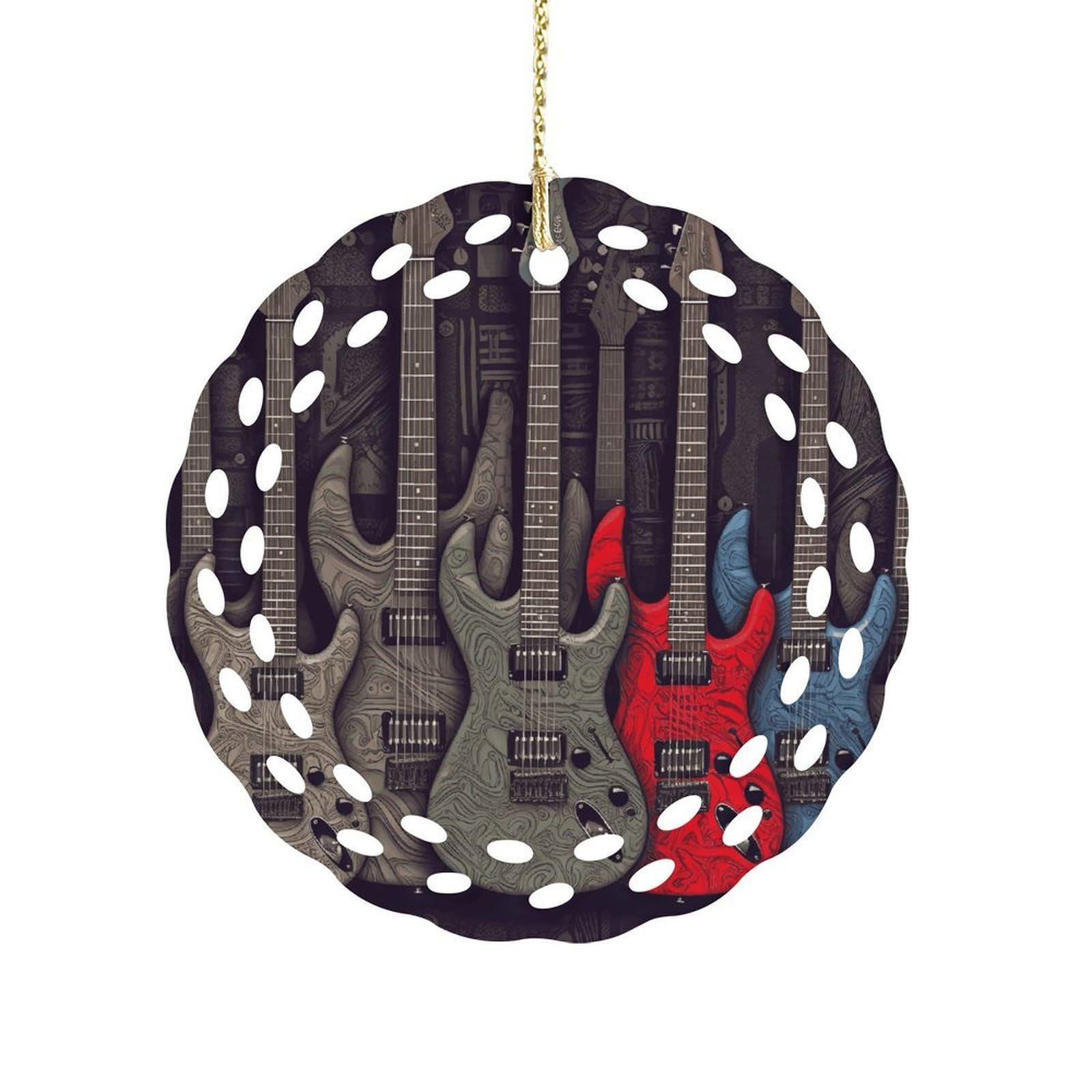 Btcowzrv Style Guitar Pattern Ceramic Ornament,Round Ornaments With Hole Easy To Hang,Hanging Ornament For Wedding Party Home Window Garden Christmas Day Decor