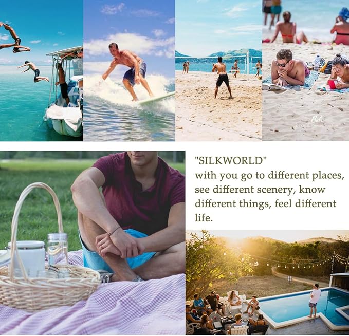 In addition to their functional design, SILKWORLD Men's Swim Trunks also come with pockets, making them a convenient option for storing small essentials while at the beach or pool. The shorts have an elastic waistband with a drawstring for a secure and adjustable fit, ensuring they stay in place during all your activities. With a variety of colors and styles to choose from, these swim trunks are a versatile and stylish option for any man looking for swimwear that offers both performance and style. Description by ChatGPT.