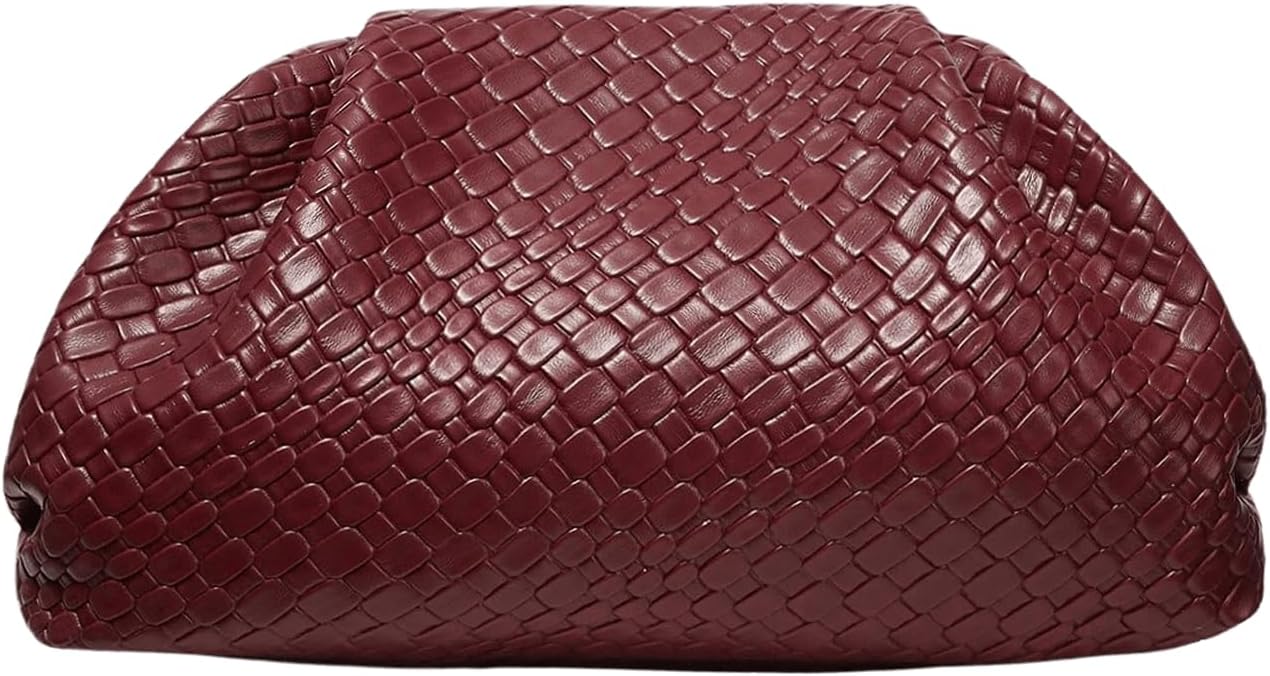 Women's Woven Evening Bag Dumpling Clutch Purse No Strap Handbags Elegant Faux PU Leather Clutch Bag