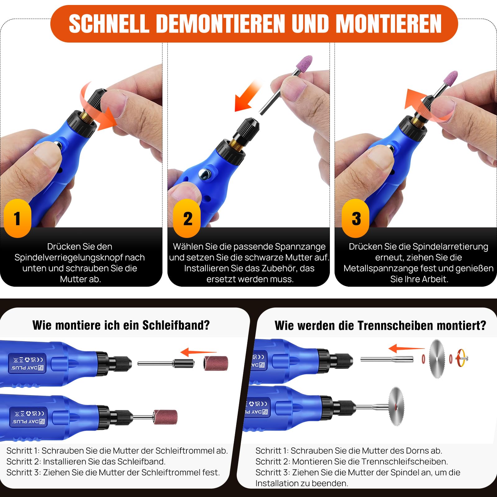 Multifunktionswerkzeug 42W Rotationswerkzeug Drehwerkzeug mit Zubehör und Aufsätze 5 Variable Drehzahl 3000-18000RPM für Bohren, Schneiden, Schärfen und Heimwerker