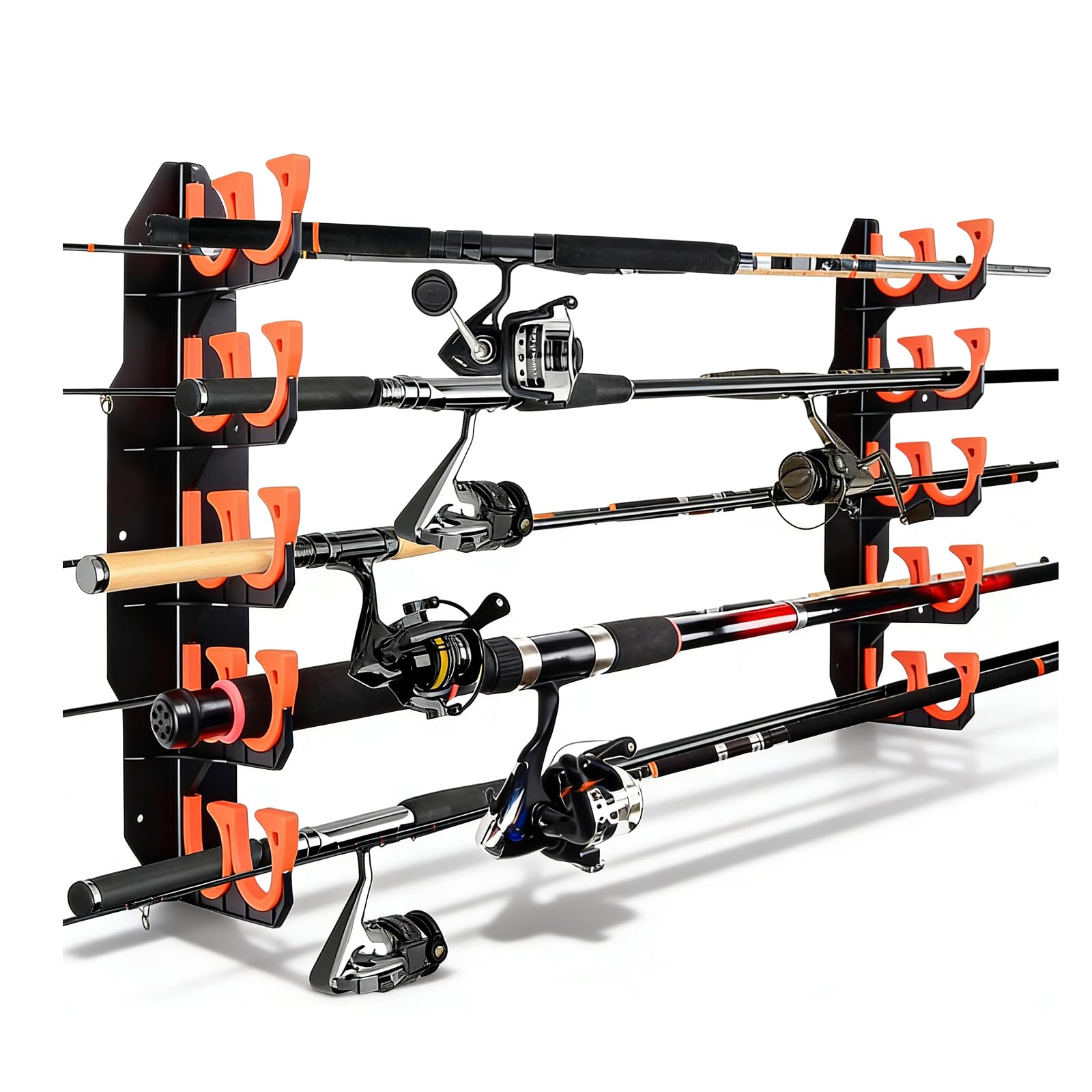 Support de canne à pêche mural : support de canne à pêche pratique pour le garage, 10 cannes, support de canne à pêche horizontal pour le garage, équipement de pêche comme cadeau pour homme