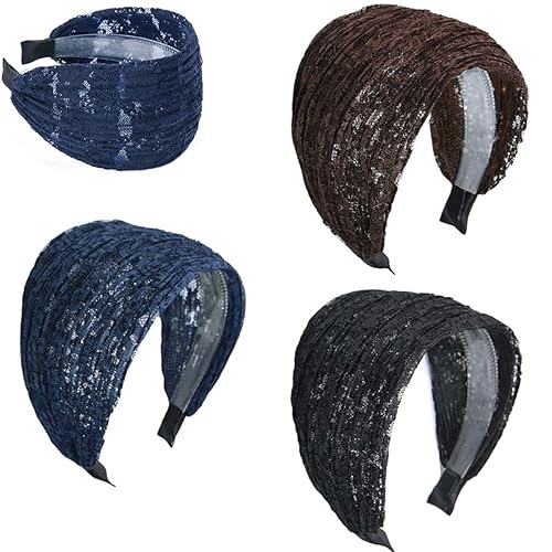 Miniatura 1 de FZBNSRKO Aro ancho para el cabello, 3 piezas de diadema ancha antideslizante con dientes para mujer, elegante diadema ancha de encaje, diadema hueca