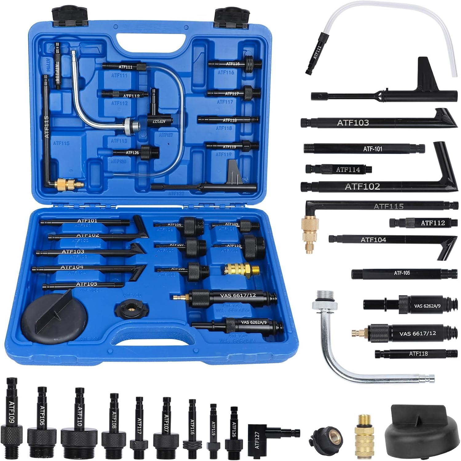27 Pezzi Adattatore Riempimento Cambio Automatico, Adattatore del Fluido di Trasmissione, Olio ATF Riempitrice Pompa Connettore, Compatibile con Mercedes-Benz, BMW, VW, Audi, Ford ECC.