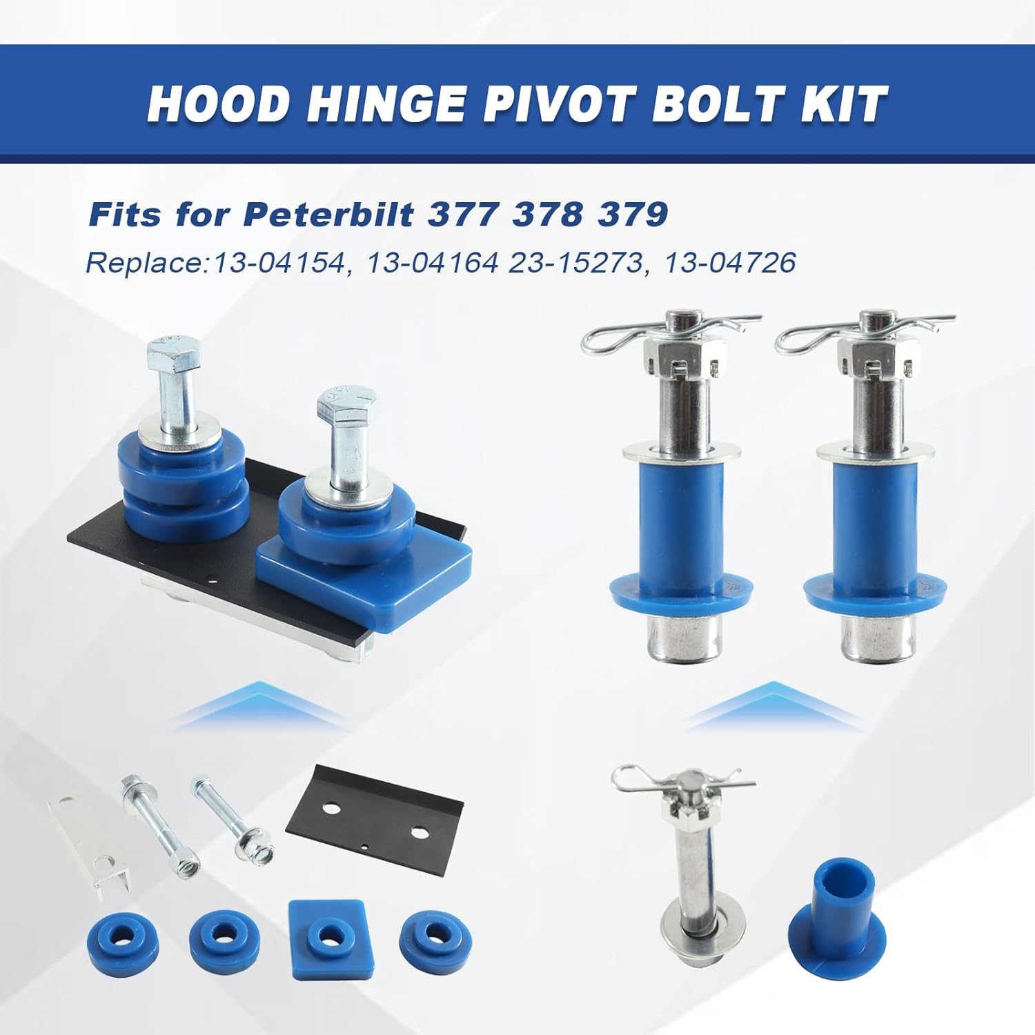 Engine Hood Hinge Pivot Bolt Kit & Truck Hood Bumper & Hood Roller Bushings for Peterbilt 357 377 378 379, Replace 13-04154 13-04391