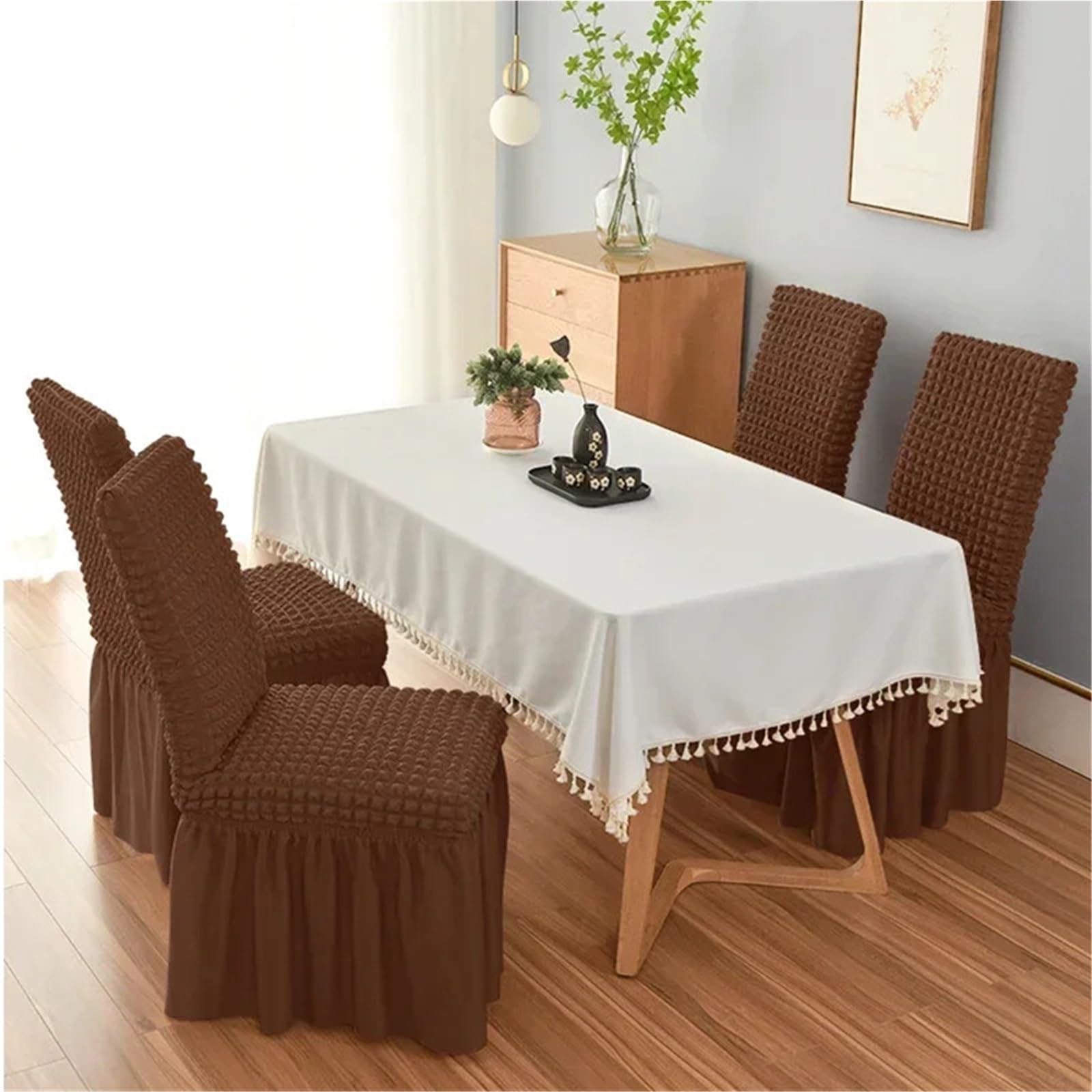 Stuhlbezüge mit Volant 4 Stück Stuhlhussen for Esszimmer, Bankettstuhl, Schonbezug, Stretch-Stuhlrock, elastisch, Hochzeitsstuhl-Dekoration für Hotels und Hochzeiten(Grey)