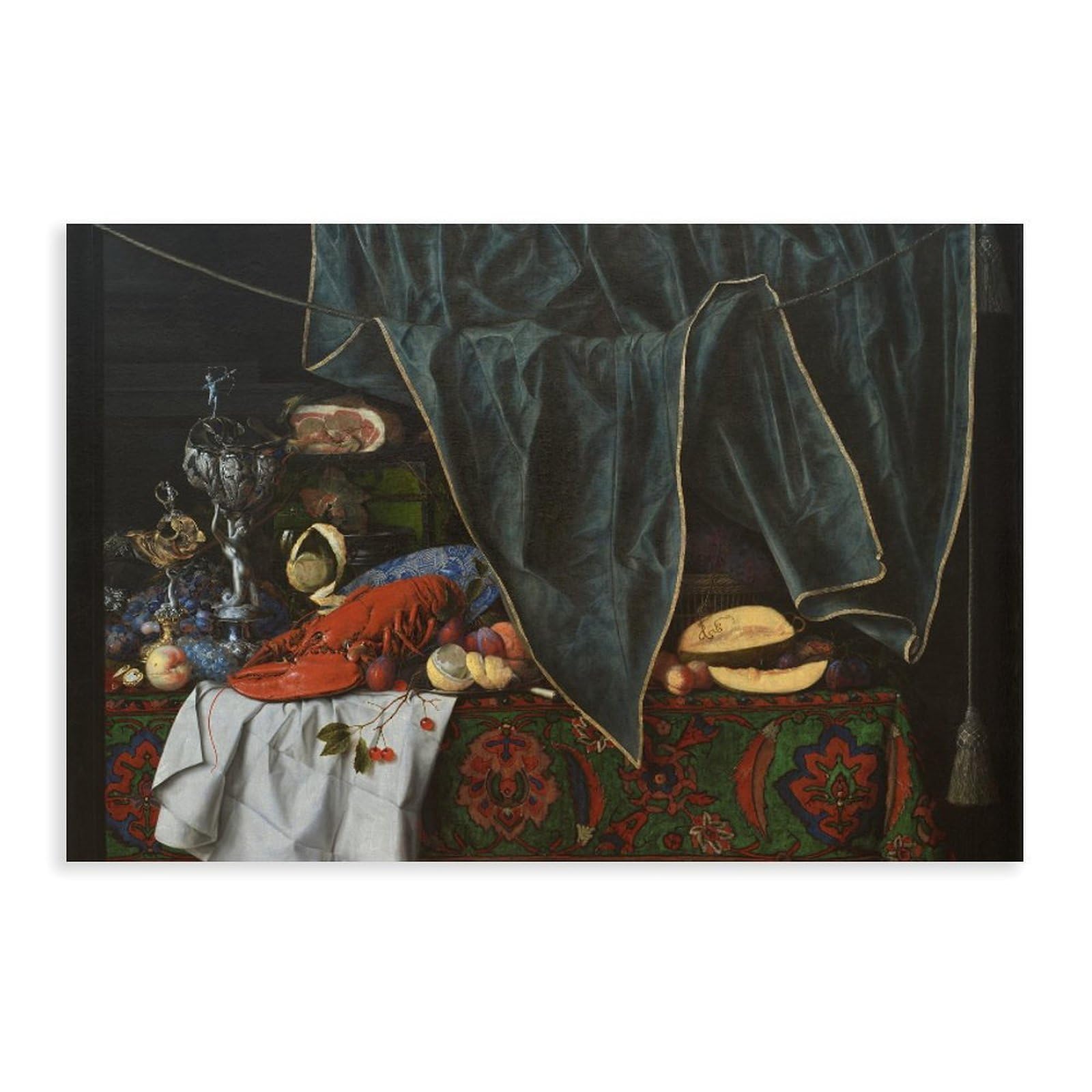 RTEYCE Trompe L’oeil With Breakfast Piece And Goblets Canvas Poster for Home Decor Gift