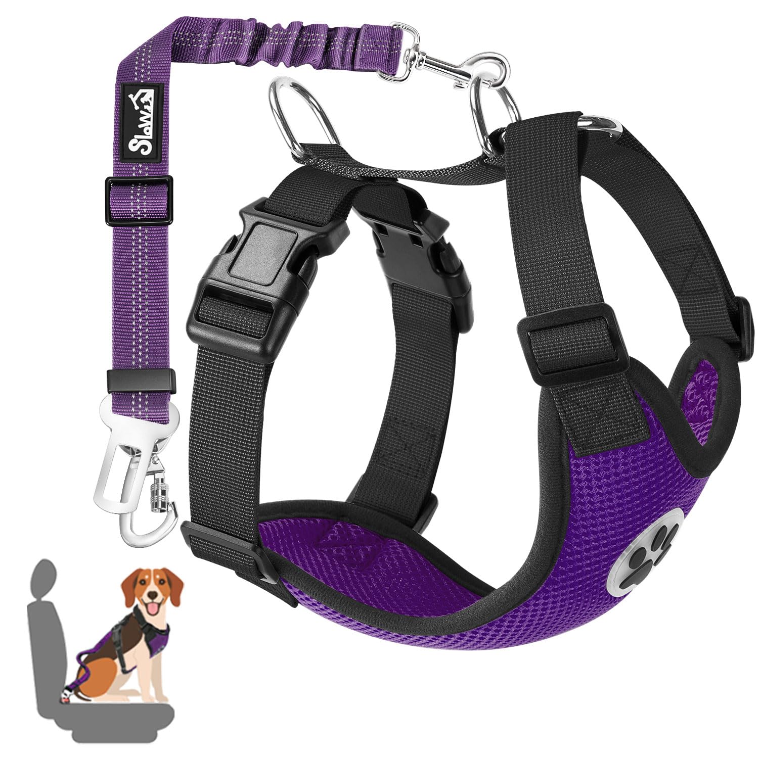 SlowTon Dog Car Harness Seatbelt Set, Pet Vest Harness with Safety Seat Belt for Trip and Daily Use Adjustable Elastic Strap and Multifunction Breathable Fabric Vest in Vehicle for Dogs โ image 1