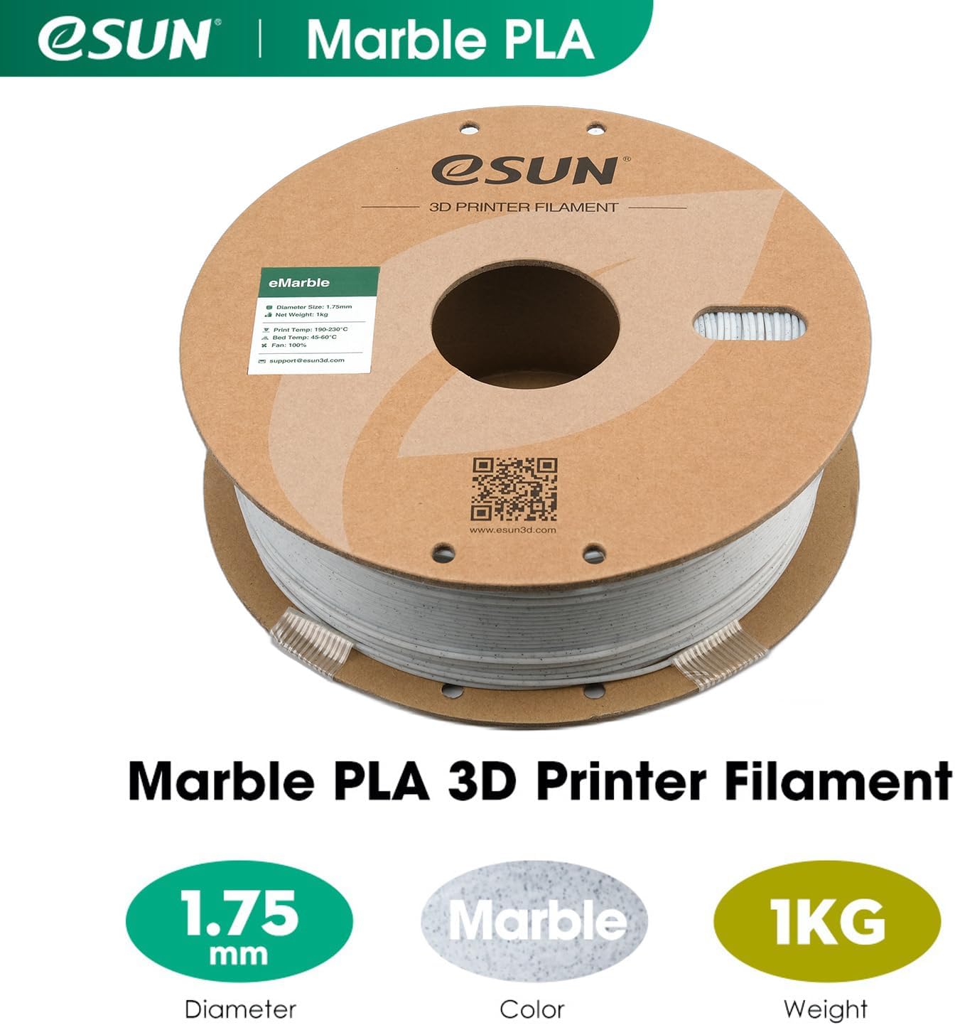 eSUN Marble PLA Filament 1.75mm, 1KG Spool 3D Printing Filament for 3D Printers, Marble Color