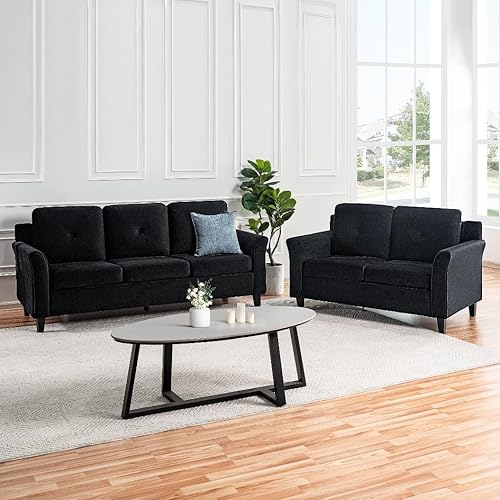 Naomi Home Raelynn Love Seat - Sofá biplaza y sofá con brazos enrollados cojines copetudos sofá modular de 2 y 3 plazas para espacios pequeños sala