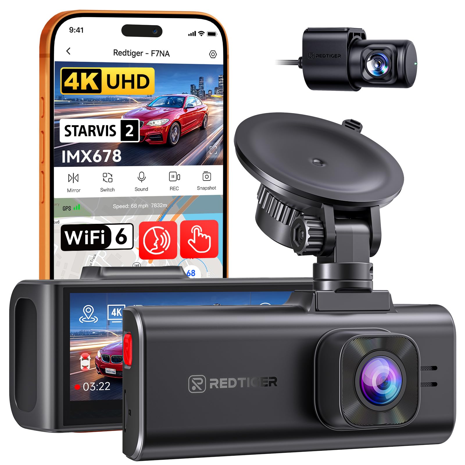 REDTIGER F7NA 4K Dual Dash Cam for Car with ADAS, STARVIS 2 IMX678 Sensor, 8MP UHD, 5GHz WiFi 6 Fast Download, 4K Front 1080P Rear, GPS, Voice Control, WDR, HDR Night View, Support 512GB (No SD Card)-image-46