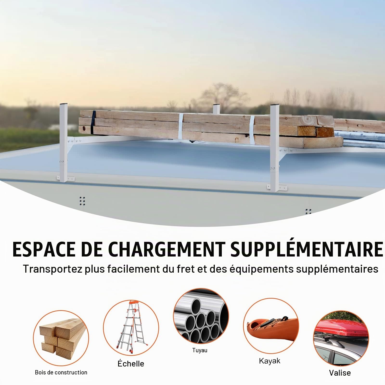VEVOR Porte-Échelles de Toit pour Camionnette, Porte-Bagages en Alliage d'Aluminium 2 Barres, Barre de Toit Capacité de Charge 181 kg, Réglables 130-206 cm, Galerie de Toit pour Fourgonnettes, Voyage