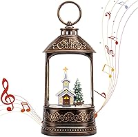 Vista 8 de Linterna de globo de nieve de Navidad, gnomos iluminados con purpurina, globo de nieve con música, decoraciones musicales de Navidad USB y funciona