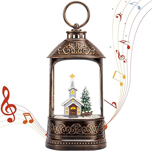 Linterna de globo de nieve de Navidad, globo de nieve cardenal iluminado con purpurina con música, decoraciones musicales de Navidad USB y funciona