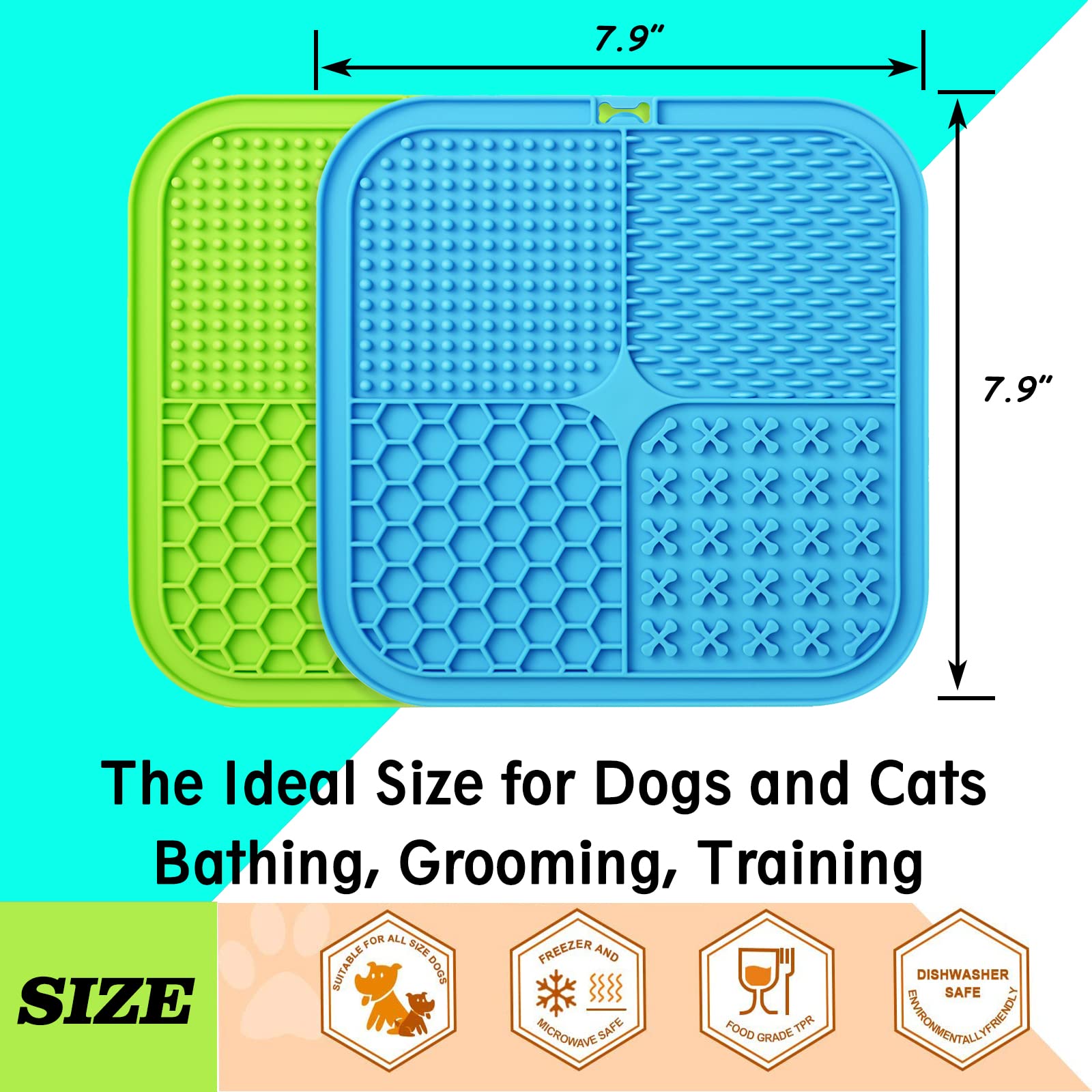 Kwispel Lick Mat for Dogs, 2 Pcs Dog Lick Mat with Suction Cups for Anxiety, Peanut Butter Dog Licking Mat Slow Feeder Dispensing Treater Lick Pad for Dogs Cats Grooming Bathing and Training Large 4