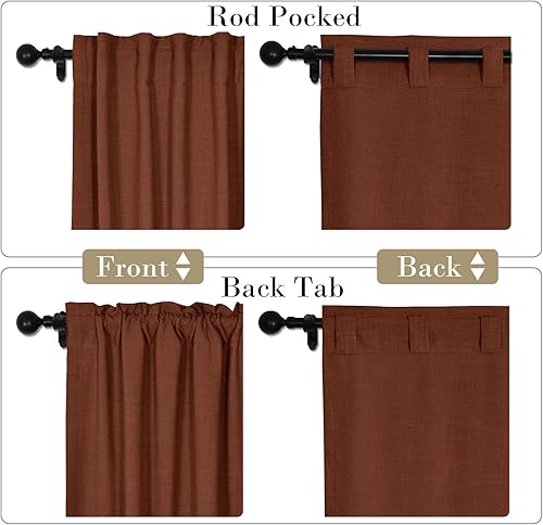 Miniatura 3 de Cortinas de lino naturales de 63 pulgadas de largo, cortinas neutras con bolsillo para barra, pestaña trasera, oscurecimiento de la habitación,