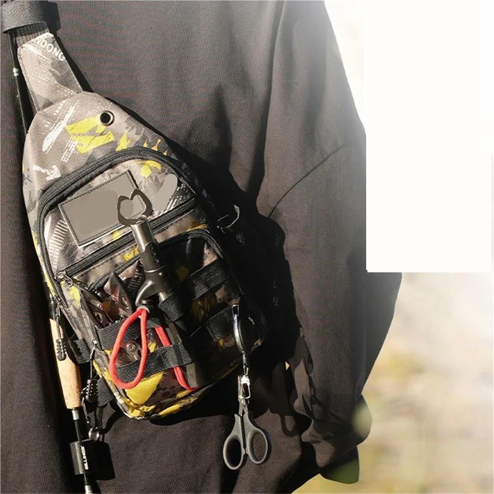 Borsa for canna da pesca trekking for uomo a tracolla con esca a sul petto campeggio for viaggi all'aperto per Outdoor(Gray Yellow)