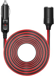 Chanzon 12V/24V Car Cigarette Lighter Extension Cord - 12Ft/6Ft UL 16AWG Cable with 15A Fuse - Heavy Duty Auto DC Power Plug Connector for Tire Inflators, Cleaners & Adapter - Male to Female Socket