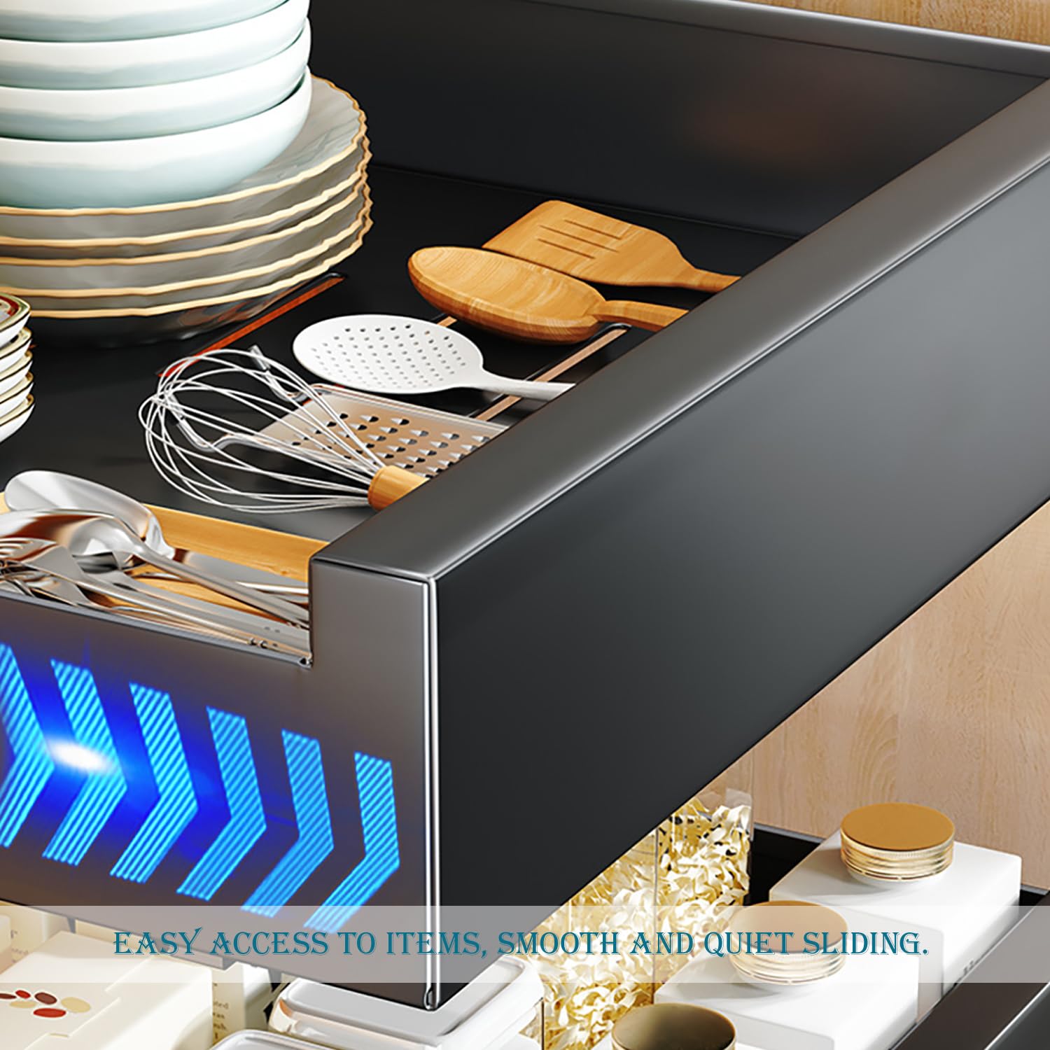 M&Catree Teleskopschublade Ausziehbare Schublade Aufbewahrungsregale für Küchenschränke Ordnungshelfer für tiefen Küchenschränken oder Badezimmerschränken (25x43x8cm) - Black