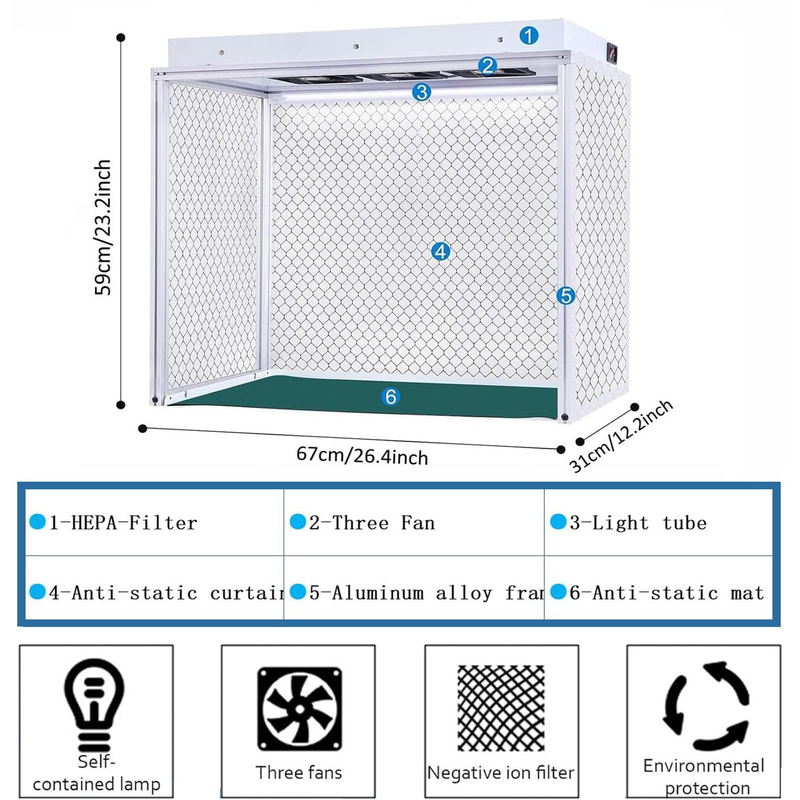 Vertikale Laminar Flow Hood Air Flow Clean Bench Mit DREI Ventilatoren, Hepa-Filter FüR Sauberkeit Staubfrei Arbeiten, Vertikale Laminar Flow Hood Mit 62X31Cm/24.4X12.2In Arbeitsbereich