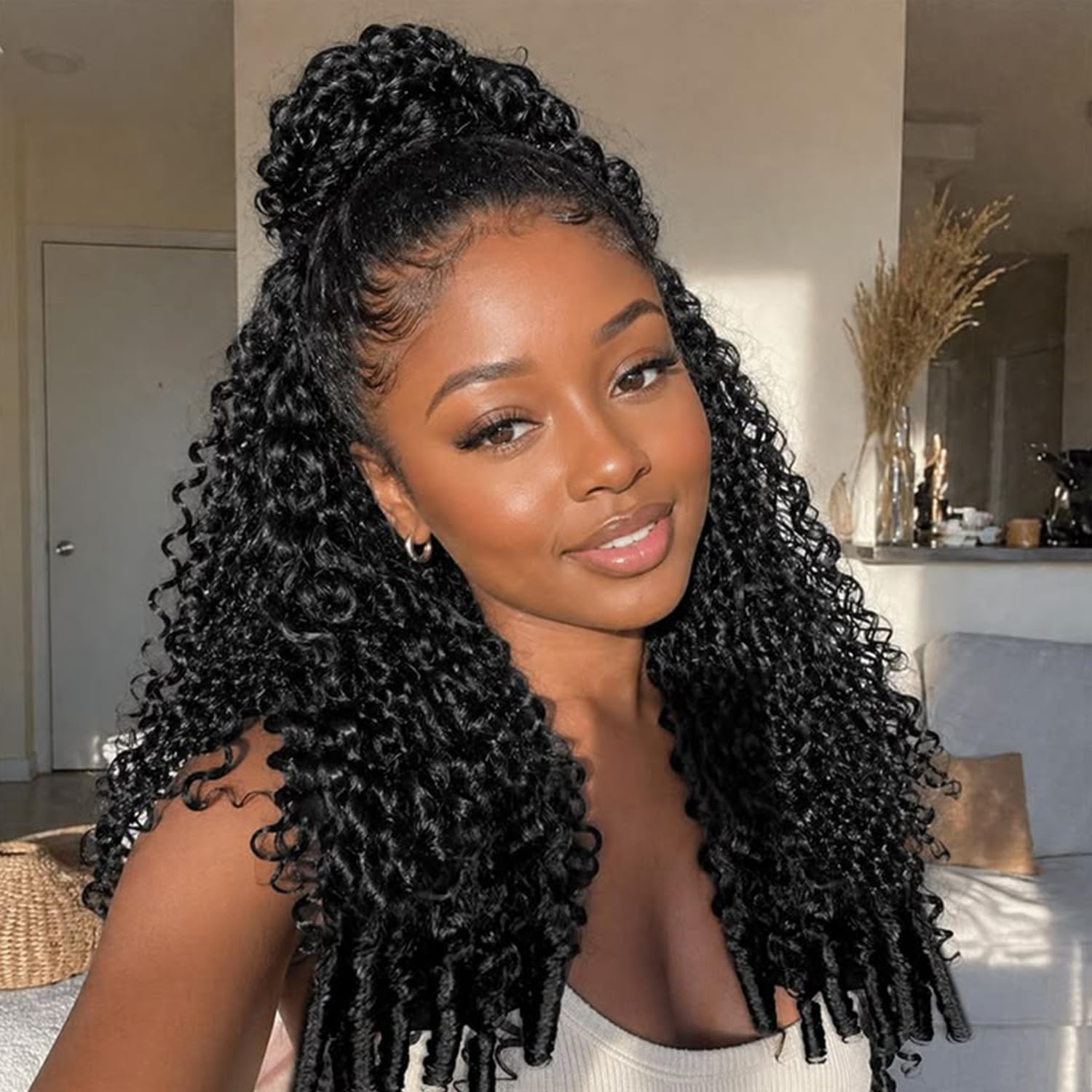 Lemoda Half Wig Human Hair Burmese Kinky Curly Half Wig Spiral Curly Ends 3 In 1 Seamless Flip Over Glueless Wigs with Drawstring Beginner Friendly 14Inch 200%
