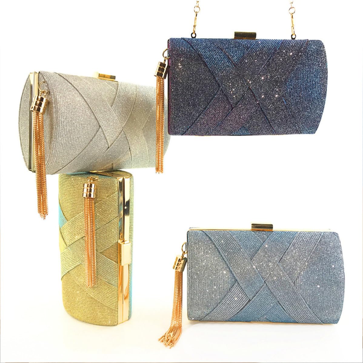 Bolso de Noche de Satén Borlas, Cadena Delicada para Mujer