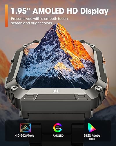 Miniatura 8 de Smart Watches for Men, 1.95'' Fitness Watch: Military Smart Watch with 100 Days Battery Life/Call/Flashlight, Waterproof Sport Smartwatch for