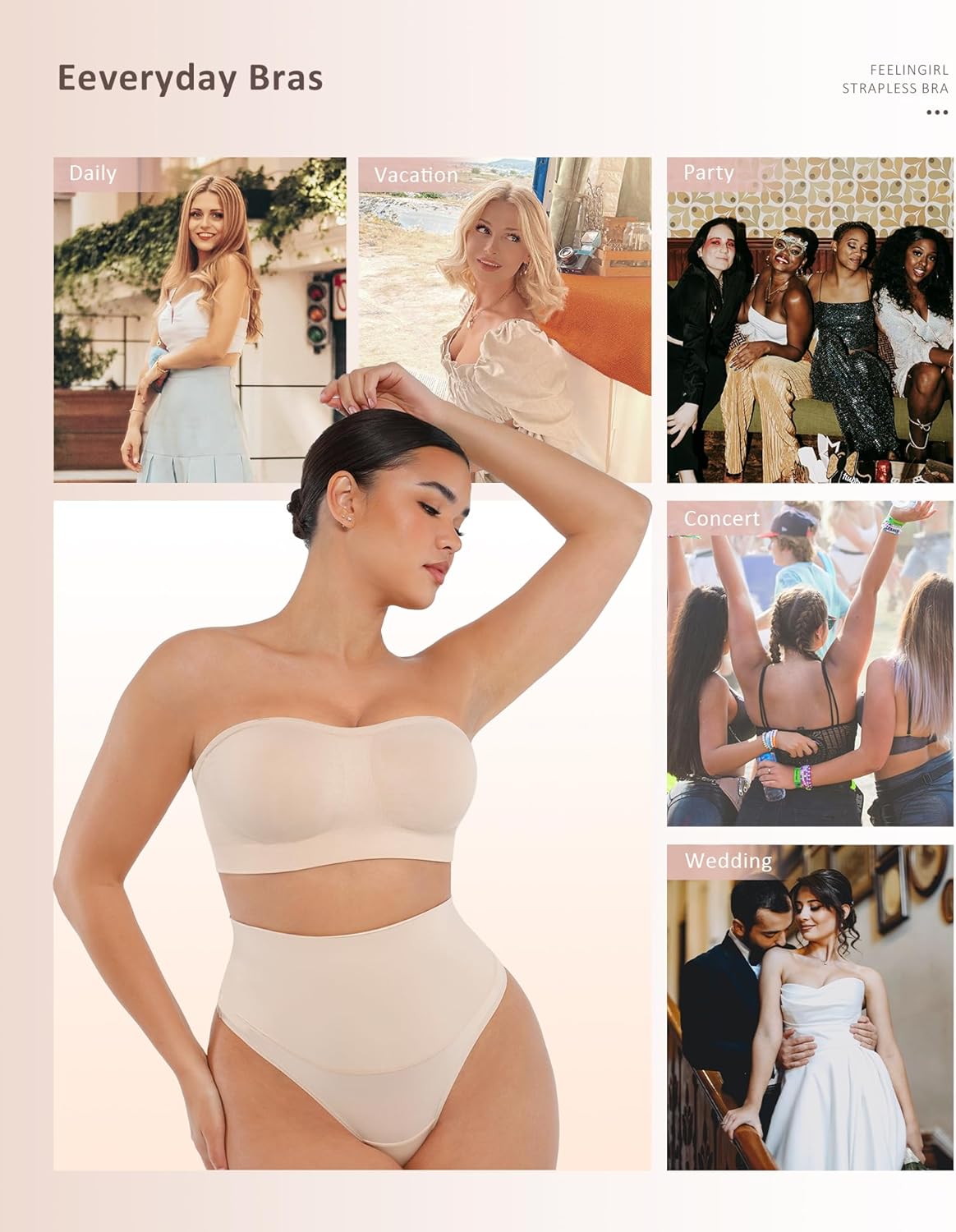 FeelinGirl Strapless Bra for Women Seamless Wireless Bralette - Strapless Support, Adjustable & Padded, Full Coverage - Image 5