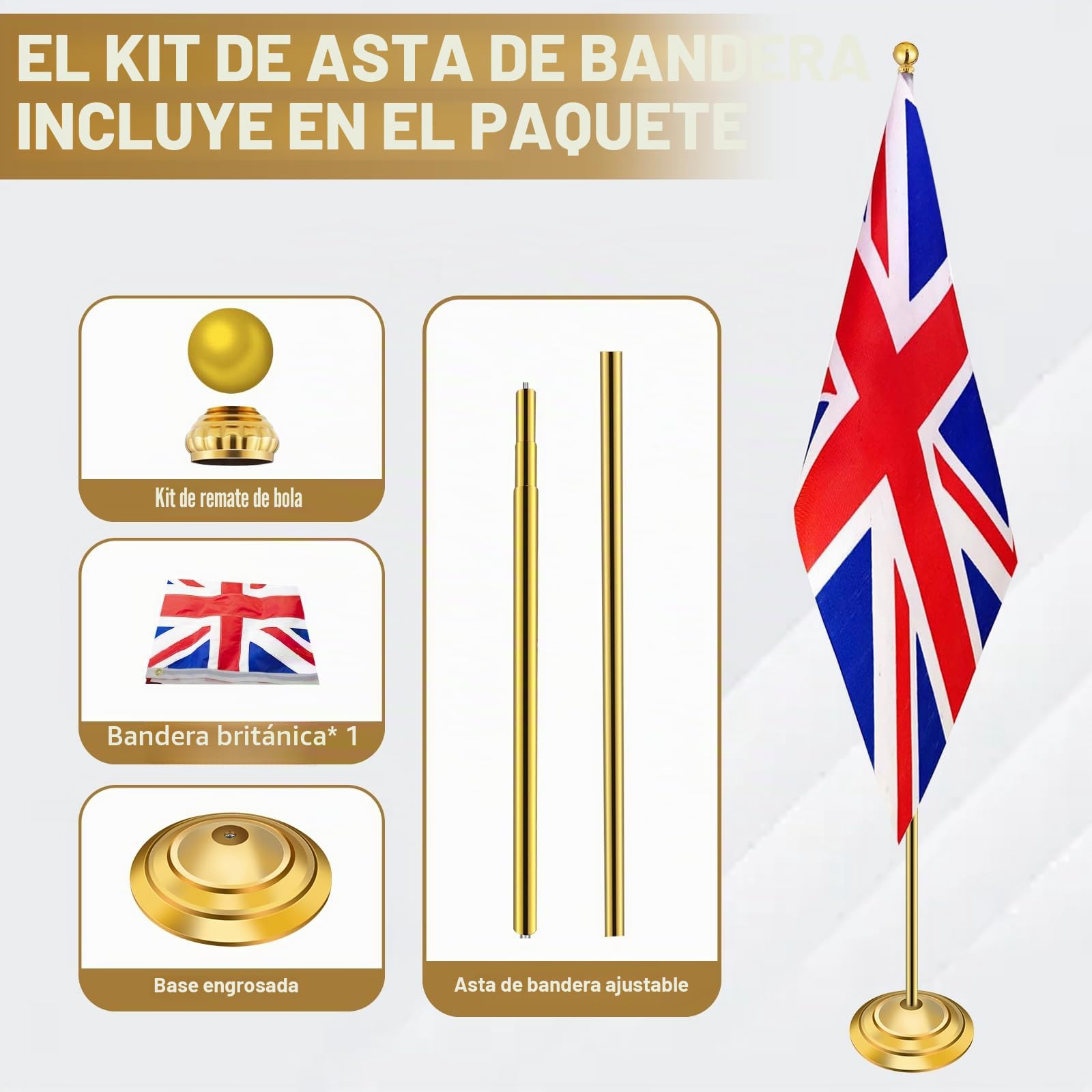 Kit de mástil de bandera para interiores con base pesada y gruesa, altura de 200 cm a 252 cm, mástil de bandera comercial de acero inoxidable para oficina, escuela, ayuntamiento, asta de bandera