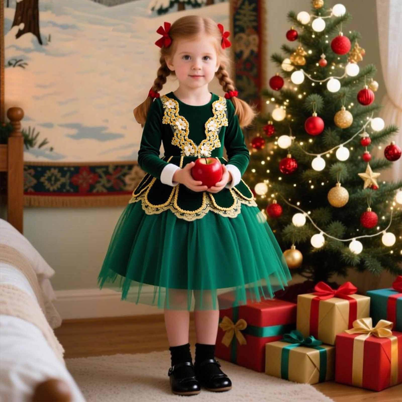 Tutu Ballet Niña Tutu Niña Falda Todas Las Estaciones Vestido Navideño Bordado De Manga Larga, Elegante para Galas, Concursos Y Celebraciones Formales En Invierno