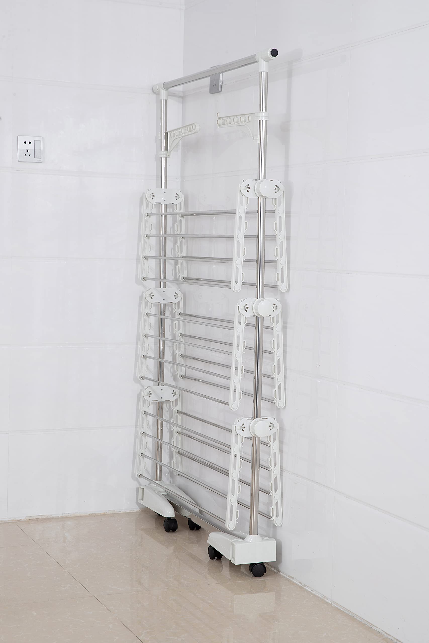 GOTOTOP Droogrek, toren, ruimtebesparende wastoren, kledingstang, mobiel, 3 niveaus, opvouwbare wasdroger, toren met 6 opvouwbare zijvleugels, 126 x 50 x 170 cm