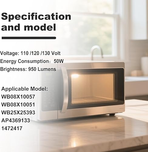 Miniatura 6 de Swess Paquete de 5 bombillas WB08X10057 para horno de microondas compatibles con GE General Electric, 130 voltios y 50 W, lámpara halógena que