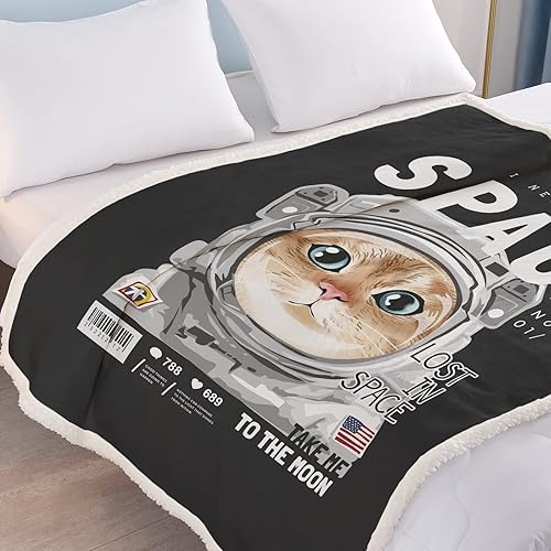 Miniatura 7 de SOULZZZ Manta de astronauta de gatos, manta de sherpa súper suave para sofá, mullida, acogedora, para los amantes de los gatos (50 x 60 pulgadas)